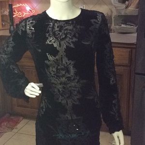 Semi Sheer and Black Velvet Overlay Dress